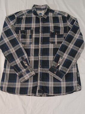 Buffalo David Bitton Mens XXL Plaid Long Sleeve Button Up Shirt Blue Gray Cotton